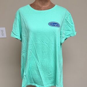 Life Is Good Women's light green Short Sleeve Tee with a water skier